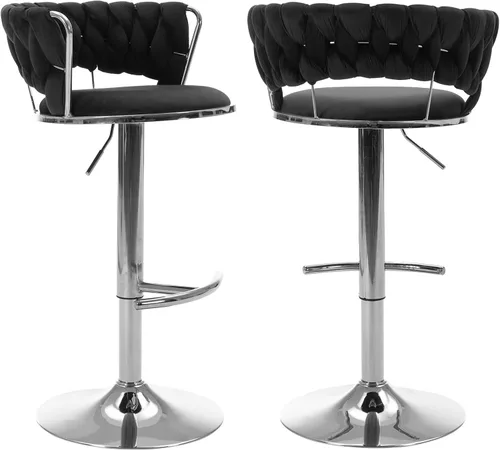 Juego de 2 taburetes de bar giratorios de terciopelo, modernos taburetes de bar ajustables con respaldo tejido, taburete de bar de altura de