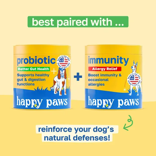 Miniatura 8 de Happy Paws Apoyo probiótico para la salud intestinal para perros, masticables suaves con probióticos, semillas de calabaza, batata, hinojo, aceite