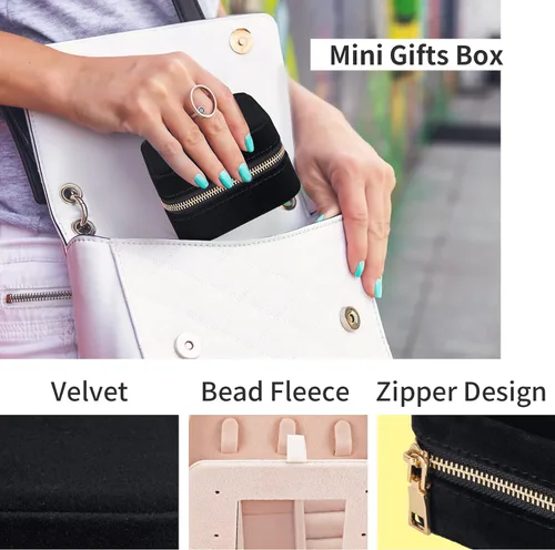 Miniatura 7 de Joyero de terciopelo de viaje con espejo mini estuche de regalo para mujeres y niñas pequeñas cajas organizadoras portátiles para anillos aretes