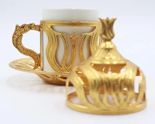 Miniatura 9 de Kuchengerate - 2 tazas de café turco, griego, árabe, marroquí, taza de café expreso con placa interior de soporte de metal de porcelana y tapa, 2