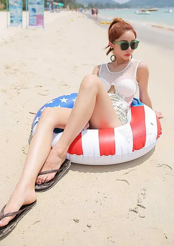 Miniatura 4 de Anillos de natación con bandera estadounidense de 35.4 pulgadas para adultos y adolescentes, flotador de piscina inflable portátil, tubo flotante
