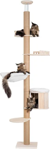 Miniatura 3 de Aechonow Árbol alto de piso a techo para gatos grandes, torre para gatos con poste rascador, altura ajustable (82-122 pulgadas), cama cueva grande