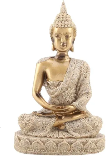 03 Adorno de mesa, estatua de Buda, estatua de tallado, adorno para el hogar, decoración de Buda para decoración del hogar (dorado)