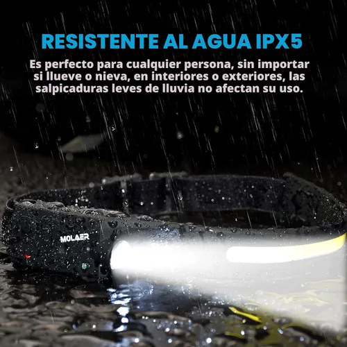 Miniatura 5 de Linterna LED para faros delanteros recargable, paquete de 2 faros delanteros de 230° de haz ancho con sensor de movimiento, lámpara frontal ligera e