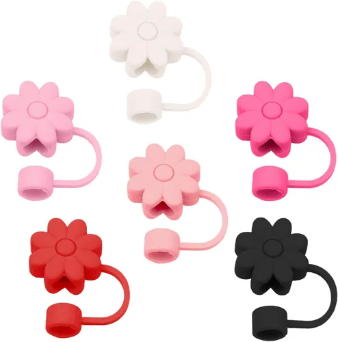Miniatura 14 de 6 fundas de silicona para popotes Stanley Cups de 30 y 40 onzas, tapas de paja de flores a prueba de polvo, protectores reutilizables para popotes