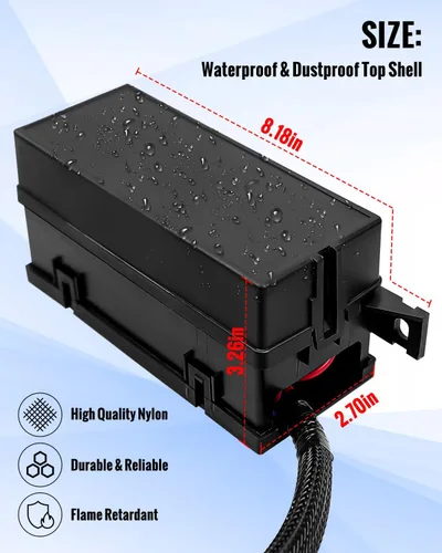 Miniatura 4 de Caja de relé de fusibles impermeable precableada, 6 ranuras de relé JD1912 y 11 portafusibles de cuchilla ATC/ATO, con 6 relés de 4 pines 40A y 11