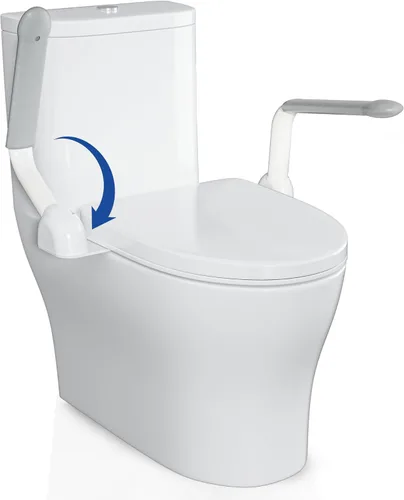 DOZAWA Rieles de seguridad para inodoro para personas mayores, rieles de inodoro resistentes con asas plegables, brazos de asistencia para inodoro