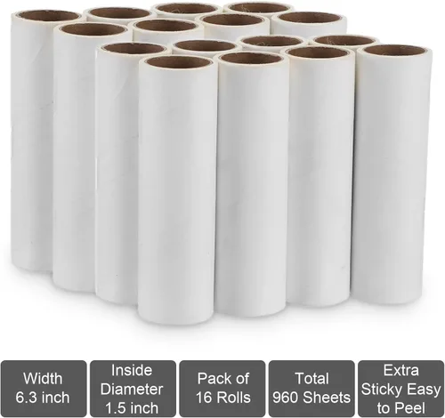 Miniatura 5 de Paquete económico de 16 rollos extra pegajosos de 6.3 pulgadas de ancho, repuestos de rodillos adhesivos para pelo de mascotas para suelo, sofá