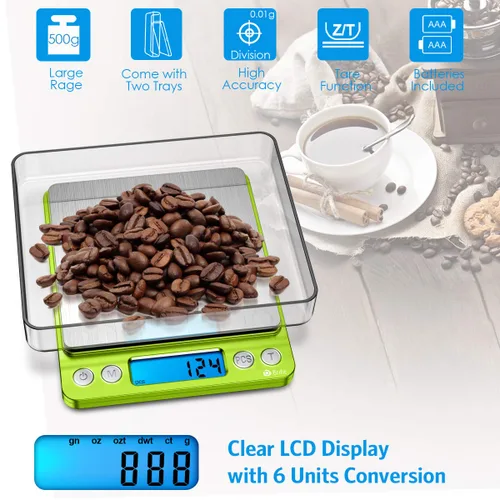 Miniatura 3 de AMIR Báscula digital de cocina, 17.64 oz - 0.00 oz, mini báscula de bolsillo para joyas, báscula de alimentos para cocinar con pantalla LCD Verde