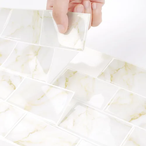 Miniatura 3 de Livelynine 16 Azulejos de Oro de Mármol Despegar y Pegar Salpicaduras para Cocina Adhesivos de Azulejos de Pared para Baño Salpicaduras Impermeables