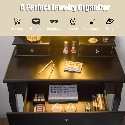 Miniatura 3 de Giantex Juego de tocador con espejo iluminado, mesa de maquillaje con 10 luces rosadas, escritorio de tocador moderno con taburete acolchado, 3