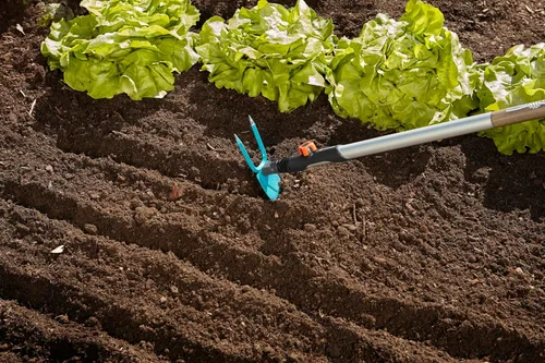Miniatura 2 de Gardena combisystem Azada de jardín: Azada con hoja en forma de corazón, 2 púas, 2.8 in de ancho de trabajo, acero fabricado con revestimiento