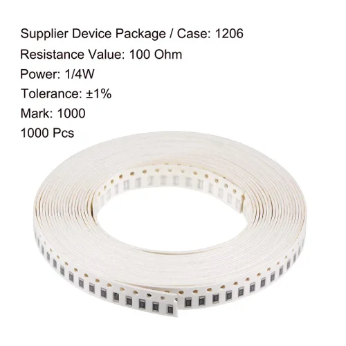 Miniatura 2 de uxcell Resistencia de chip de dispositivos montados en superficie, resistencias fijas 100 ohmios 1/4W 1206, tolerancia del 1% 1000 piezas
