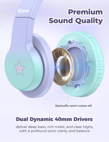 Miniatura 3 de iClever HS19S - Auriculares infantiles con micrófono, limitador de volumen seguro a 85 dBA, auriculares estéreo con orejeras para niños y niñas