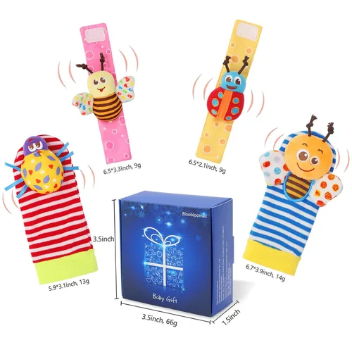 Miniatura 2 de Bloobloomax Juego de calcetines de sonajero de muñeca y buscador de pies, juguetes para bebés de 0 a 36 meses, juguetes de manos y pies para recién