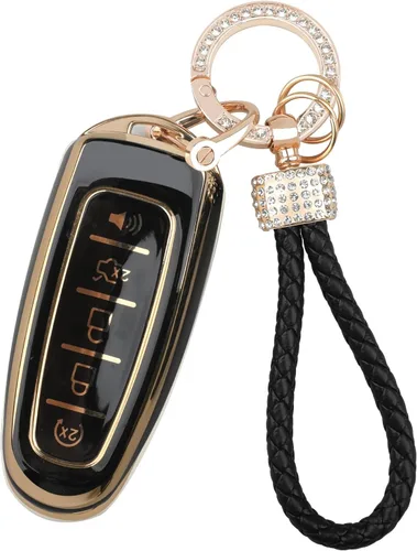 Miniatura 7 de Funda para llavero WSAuto con llavero de metal compatible con Ford C-Max Edge Escape Expedition Explorer Flex Focus Taurus Lincoln MKS MKT MKX Negro