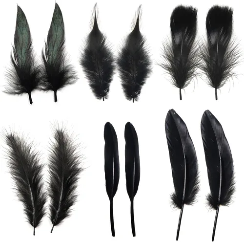 TOAOB 480 plumas surtidas para manualidades, 6 estilos, plumas naturales negras, tamaño mixto, suministros para manualidades, boda, hogar, fiesta,