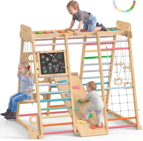 Miniatura 8 de Parque infantil interior mejorado 9 en 1, gimnasio de la selva, juguetes de escalada para niños, filosofía Montessori estilo Waldorf, conjunto