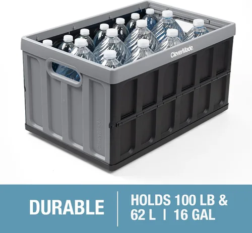 Miniatura 7 de CleverMade Contenedores de almacenamiento plegables con tapas - Ocean paquete de 3, 62L - Contenedores de plástico apilables, cajas de organización