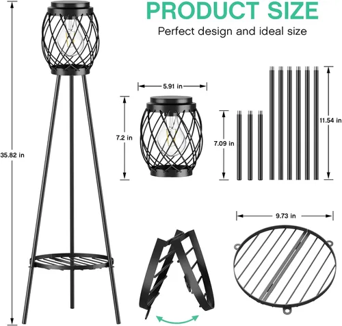 Miniatura 2 de MXwcy Lámpara de pie solar con soportes para plantas, luces solares para exteriores con bombillas LED Edison vintage, luces de jardín resistentes a