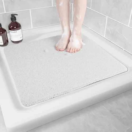 Hargiis - Tapete antideslizante de secado rápido para bañera, piso, baño, ducha, cocina, hogar, hotel (color blanco, 24 x 24 pulgadas)