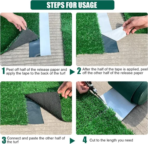 Miniatura 5 de Cinta de costura de césped artificial de 12 pulgadas x 33 pies autoadhesiva para coser césped sintético, césped falso y conectar alfombras al aire