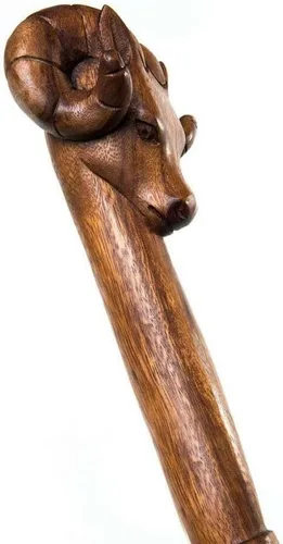 Bastón de madera tallada con cabeza de carnero antiguo, hermoso bastón plegable hecho a mano con mango de animal carnero para hombres y mujeres,