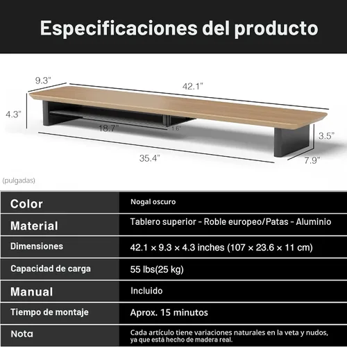 Miniatura 4 de amesoba - Configuración de escritorio ergonómico de dos niveles en roble blanco – Soporte moderno de monitor de madera y elevador de espacio