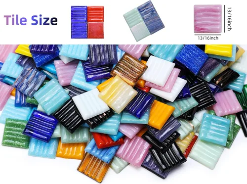 Miniatura 3 de Lanyani Azulejos de mosaico de vidrio metálico de 3/4 de pulgada, variedad de colores mezclados, cuadrados vítreos, piezas de mosaico para Vitreous