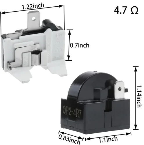 Miniatura 2 de AYLIFU Relé de arranque para refrigerador QP2-4.7 Ohm PTC de 1 pin Relé de arranque para refrigerador y 1 pieza Protector de sobrecarga
