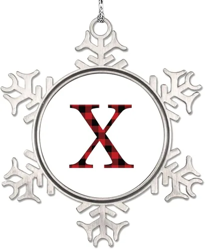 Miniatura 29 de Monograma inicial letra A copo de nieve, adornos de letras rojas y negras a cuadros para árboles de Navidad, adornos de Navidad personalizados
