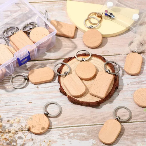 Miniatura 4 de Fumete Llavero de madera en blanco, grabado de madera, llavero sin terminar con contenedor de almacenamiento para suministros de manualidades
