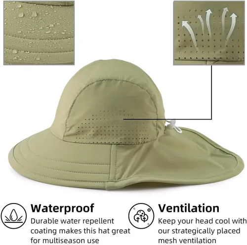 Miniatura 33 de Sombrero de verano para niños pequeños con solapa para el cuello, impermeable, sombrero de natación para niños, protección UV, sombrero de playa