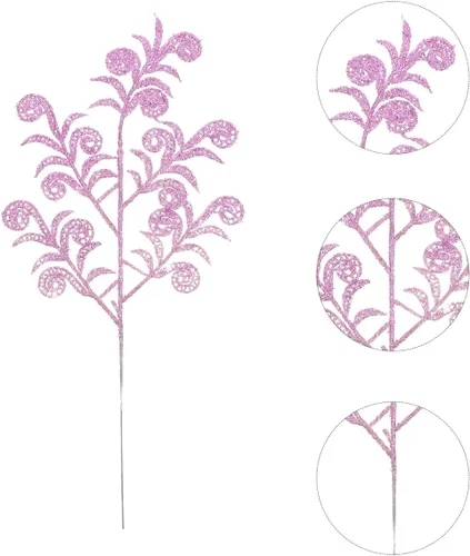 Miniatura 8 de EXCEART 14 piezas de púas de árbol de Navidad con purpurina rizada en aerosol de hojas artificiales, tallo de hojas de Navidad, ramitas para árbol
