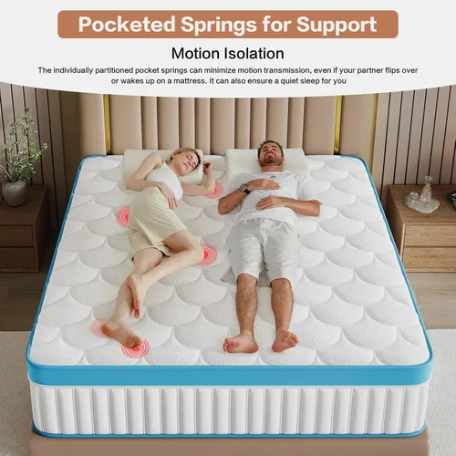 Miniatura 4 de Colchón híbrido de espuma viscoelástica de 12 pulgadas, resortes individuales para alivio de presión, comodidad firme media, certificado