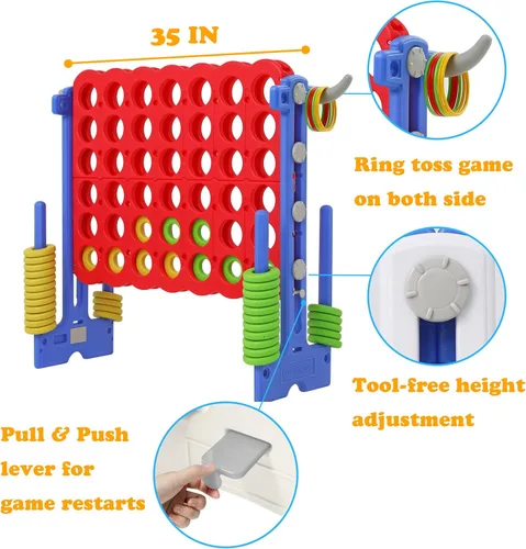 Miniatura 3 de SDADI - Juego gigante ajustable en altura de 4 en fila, juego Jumbo 2-en-1 de 4 anotaciones con juego de lanzamiento de anillos, juego de patio