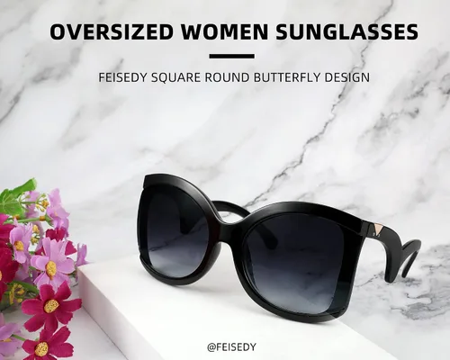 Miniatura 7 de FEISEDY gran tamaño cuadrado mariposa gafas de sol curvado brazo rizado marco mujeres moda sombras B4035
