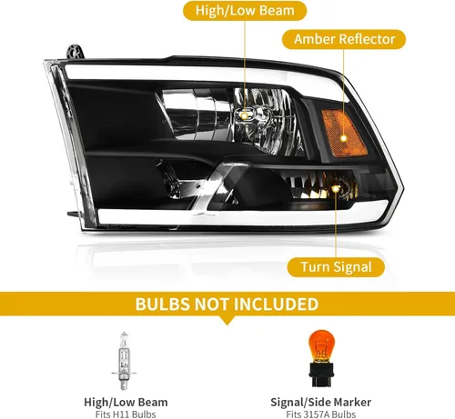 Miniatura 2 de DWVO: Juego de faros delanteros LED DRL Switchback compatible con Dodge Ram 1500 modelo 2009 a 2018/Dodge Ram 2500 3500 modelo 10 a 18/Ram 1500