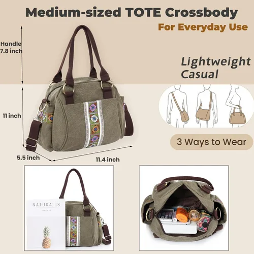 Miniatura 7 de Bolso de mano de lona para mujer, bolso cruzado vintage resistente