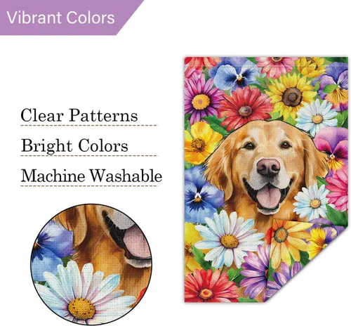 Miniatura 5 de Louise Maelys Bandera de jardín de perro Golden Retriever de bienvenida de 12 x 18 pulgadas, de doble cara, de arpillera, margarita pequeña, diseño