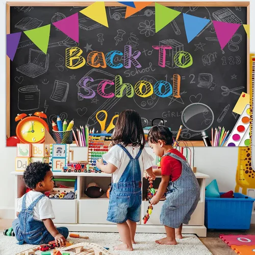 Miniatura 3 de Telón de fondo de pizarra negra para el regreso a clases, fondo de fotografía para el primer día de escuela, accesorios para cabina de fotos