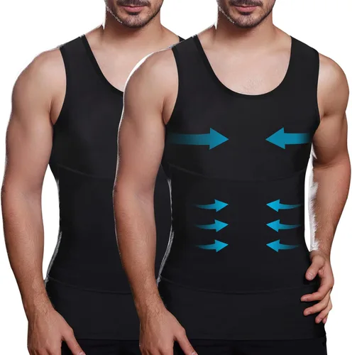 Lgtfy Chaleco moldeador de cuerpo adelgazante para hombre, camiseta sin mangas de compresión para el abdomen del pecho, camisetas interiores para