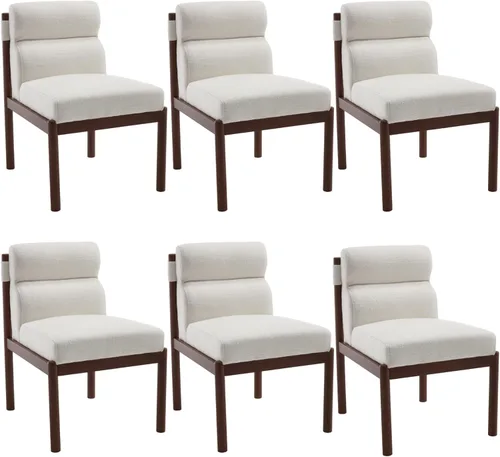 Miniatura 14 de CIMOTA Juego de 6 sillas de comedor tapizadas modernas, de piel sintética, sillas laterales sin brazos Boucle con respaldo curvo/patas de madera
