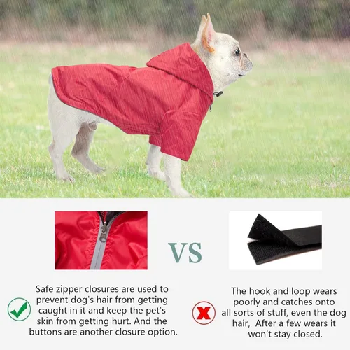 Miniatura 6 de Impermeable para perros, chaqueta de lluvia impermeable reversible para perros de razas pequeñas y medianas, cremallera reflectante, bolsillo