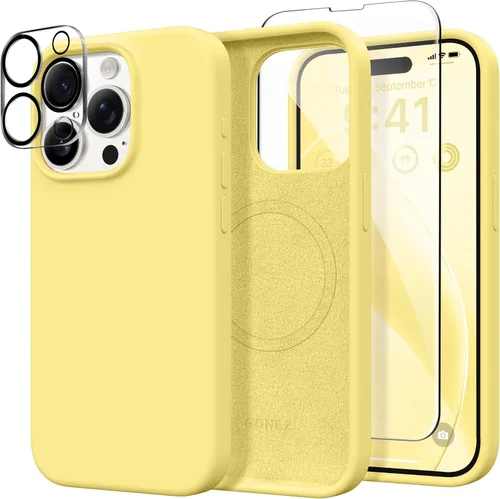 Miniatura 12 de GONEZ Funda de silicona para iPhone 14 Pro Max, compatible con MagSafe, con protector de pantalla + protector de lente de cámara, silicona líquida a