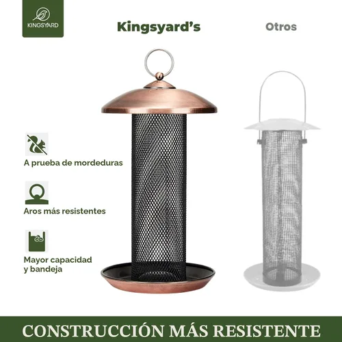 Miniatura 5 de Kingsyard Comederos para pinzones para exteriores colgantes, comedero para pájaros de tubo de malla metálica para semillas de nyjer/cardo, gran
