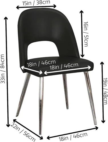 Miniatura 3 de Sunset Trading Mia - Silla de comedor de piel sintética Patas cónicas plateadas de cromo pulido Asiento acolchado negro con respaldo abierto