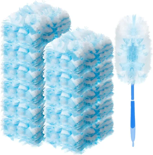 Miniatura 11 de Vesici 100 piezas de repuesto de plumero compatibles con Swiffer Dusters desechables a granel, repuesto grueso con 1 mango resistente para limpieza