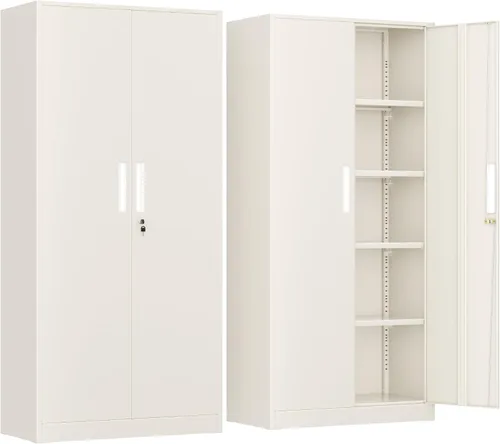 Miniatura 18 de INTERGREAT Gabinete de almacenamiento de metal con puertas con cerradura, gabinetes de almacenamiento de acero con cerradura con 2 puertas