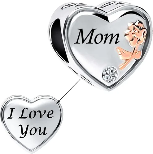 Abalorio de corazón de rosa con texto en inglés "I Love You Mom Wife Auntie Sister Grandma Nana" compatible con pulseras Pandora